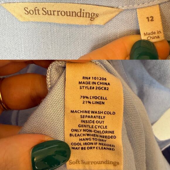 Soft Surroundings Kerry Jumpsuit Linen Blend Light Blue Coverall, size 12 - Picture 6 of 6